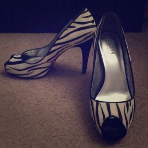 Guess Zebra Horsehair Platform Peep-toe Pump